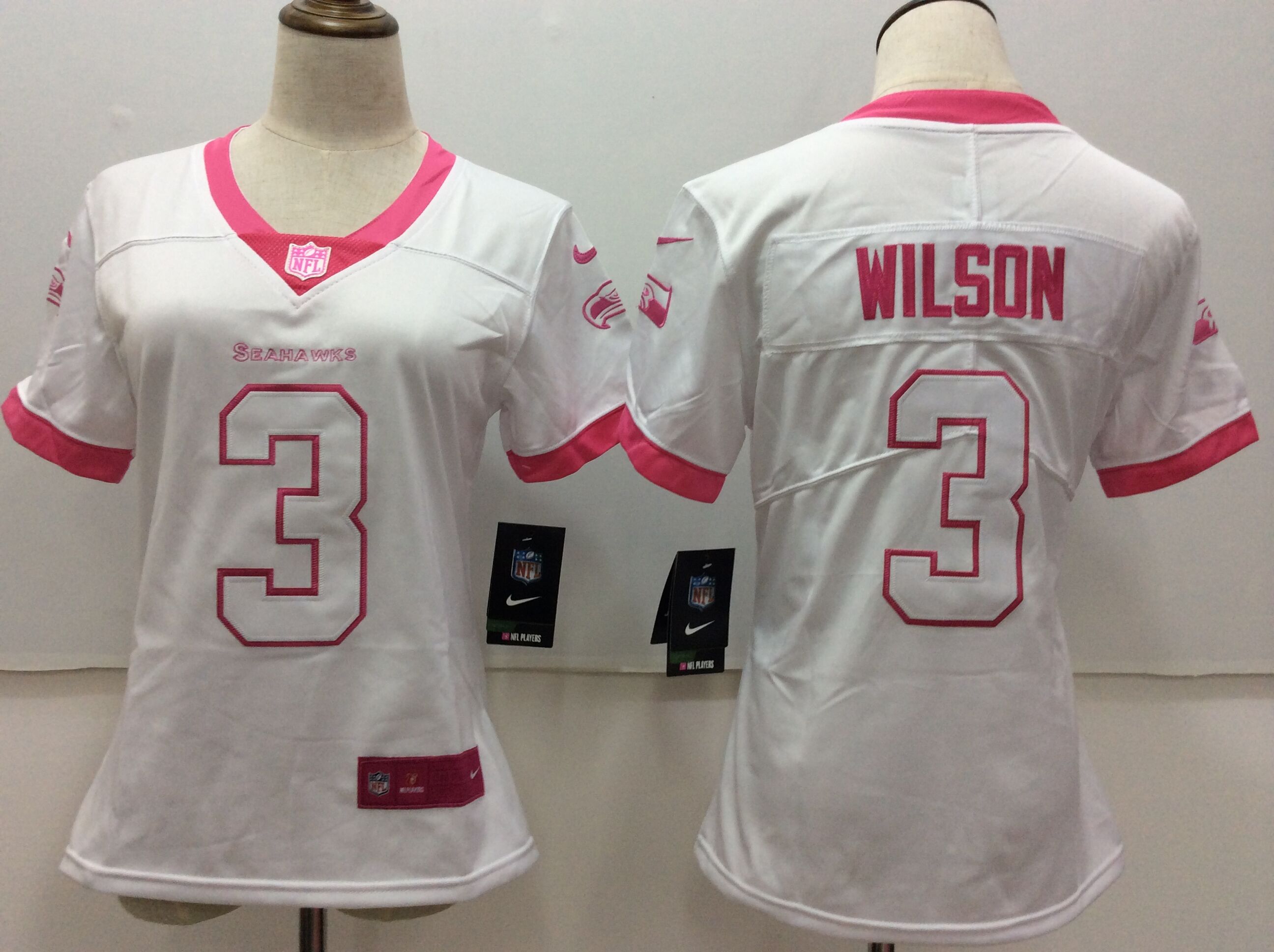 Women Seattle Seahawks #3 Wilson Matthews White Pink Nike Vapor Untouchable Limited NFL Jerseys->->Women Jersey